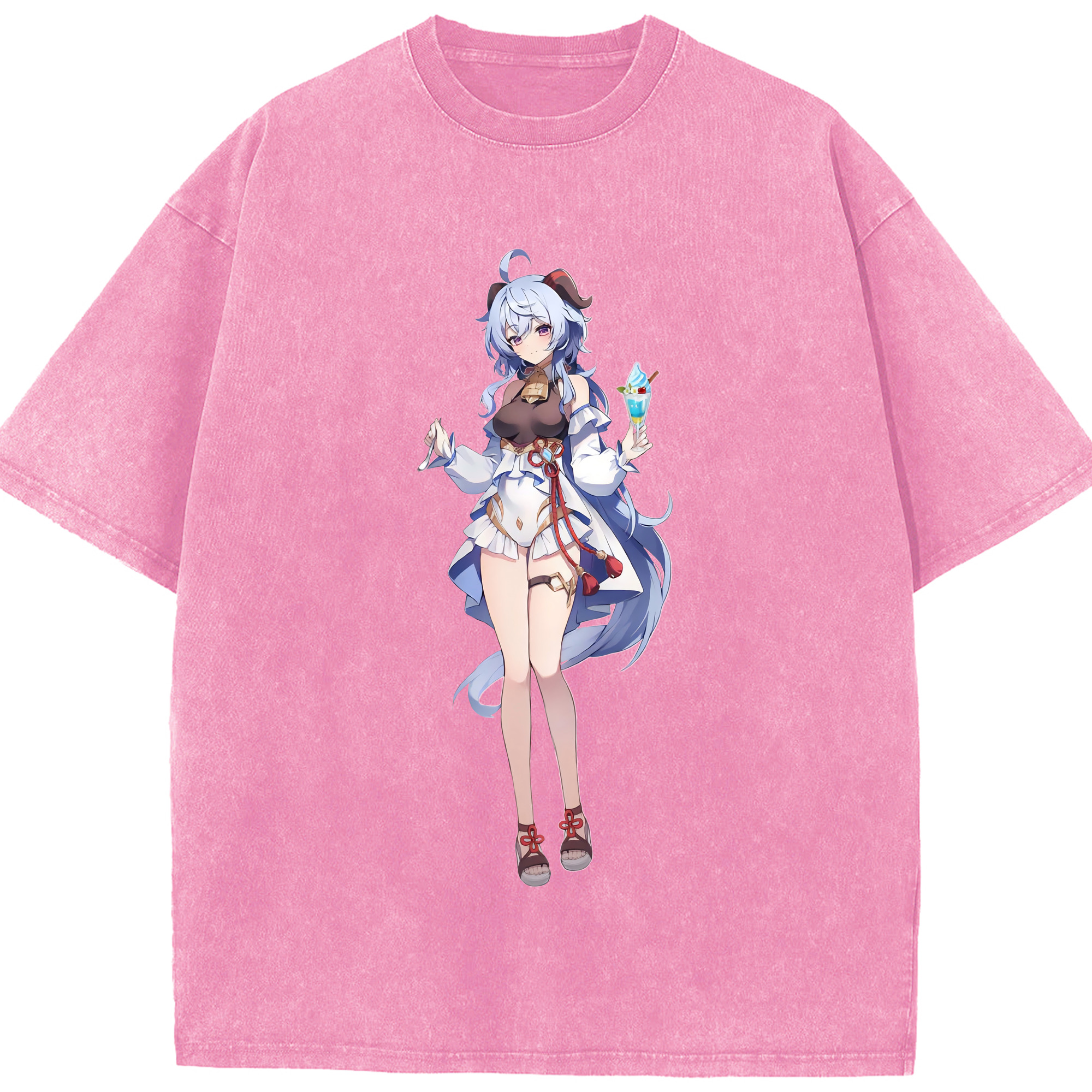 げんし神 甘雨 かんう genshin Ganyu 綿100% ヴィンテージ風 半袖Tシャツ（フロントプリント）